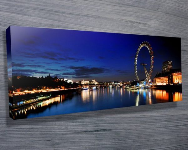 London Thames panoramic canvas print, a striking city gift for a lounge