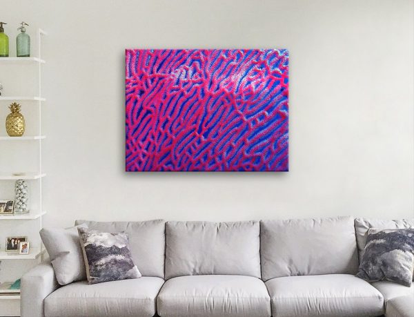 Abstract Coral colourful canvas artwork, a bold gift for a bedroom