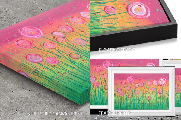 Abstract Pink Flower Field, soft blurred blooms in gentle rosy tones