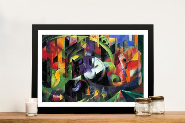 Abstract with Cattle framed print, a colourful Expressionist gift for a study Abstract with Cattle framed print, a colourful Expressionist gift for a study