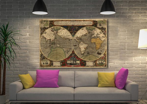 Ancient Map canvas artwork, a vintage cartography print for a study Ancient Map canvas artwork, a vintage cartography print for a study