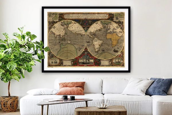 Ancient Map framed wall art, an antique world map for a hallway Ancient Map framed wall art, an antique world map for a hallway