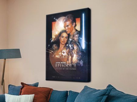 Attack of the Clones poster, cinematic sci-fi ensemble in dramatic light Attack of the Clones poster, cinematic sci-fi ensemble in dramatic light
