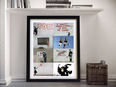 Banksy montage framed print, a striking gift for a modern living space