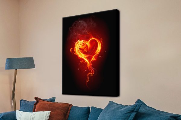 Burning Heart canvas, passionate abstract heart in fiery reds and oranges