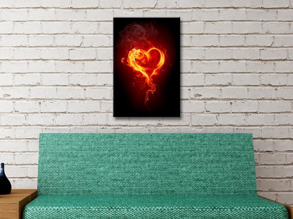 Burning Heart canvas art, a passionate abstract gift for a modern living room