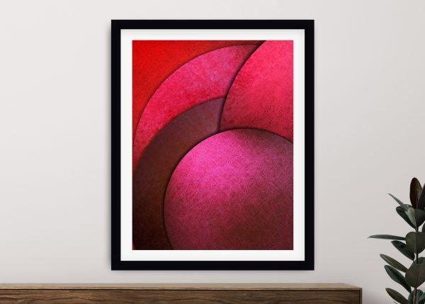 Circular Radiance framed art, glowing abstract circles in warm radiant tones