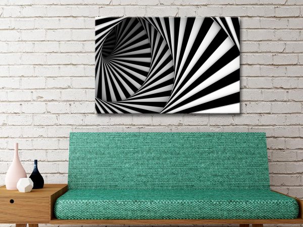 Black and white circular staircase canvas, a striking architectural gift for a study