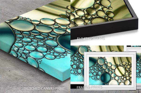 Contemporary Bubbles print, floating abstract spheres in bold colour Contemporary Bubbles print, floating abstract spheres in bold colour