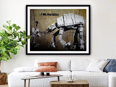 I Am Your Father by Banksy black framed wall art, a witty street piece for a lounge I Am Your Father by Banksy black framed wall art, a witty street piece for a lounge