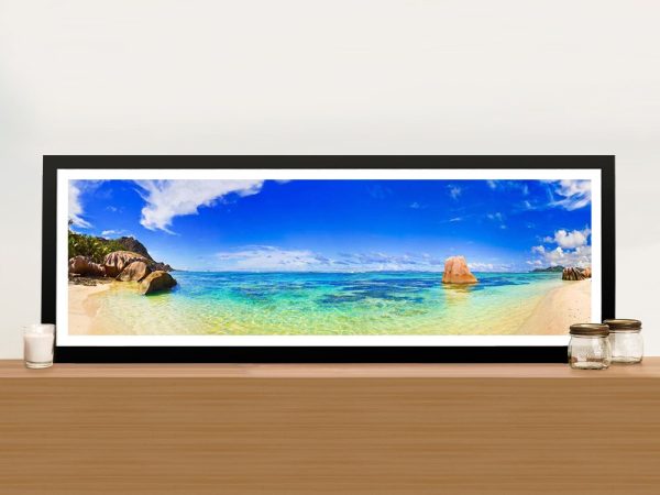Paradise Lost panoramic seascape art, a calming tropical gift for a hallway