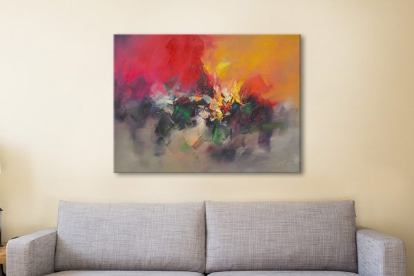 The Battle abstract canvas, a bold dramatic gift for a modern lounge wall