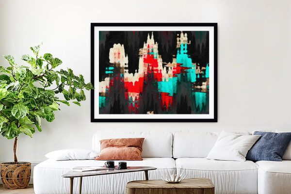 Abstract Peaks framed art, soft stylised peaks in golden-hour hues Abstract Peaks framed art, soft stylised peaks in golden-hour hues