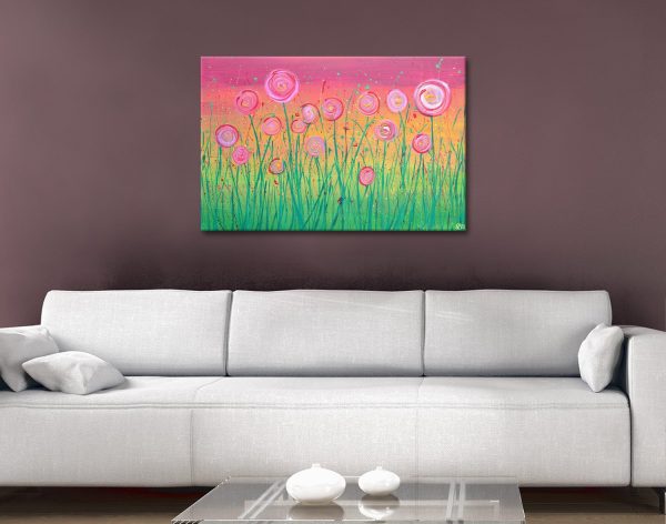 Pink Floral Fields abstract print, a fresh floral gift for a hallway wall