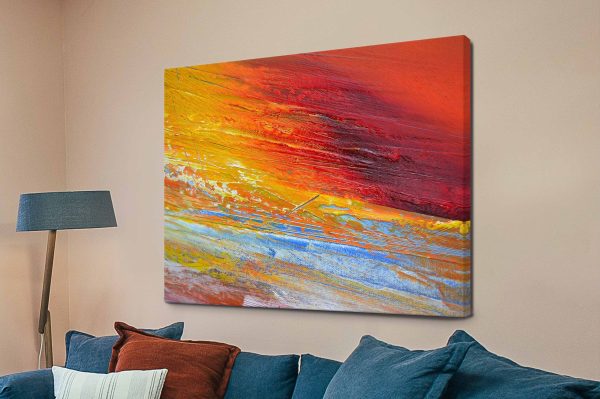 Angry Sunset canvas, stormy dusk sky burning in vivid crimson tones