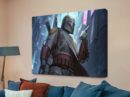 Boba Fett canvas, iconic Star Wars bounty hunter portrait Boba Fett canvas, iconic Star Wars bounty hunter portrait