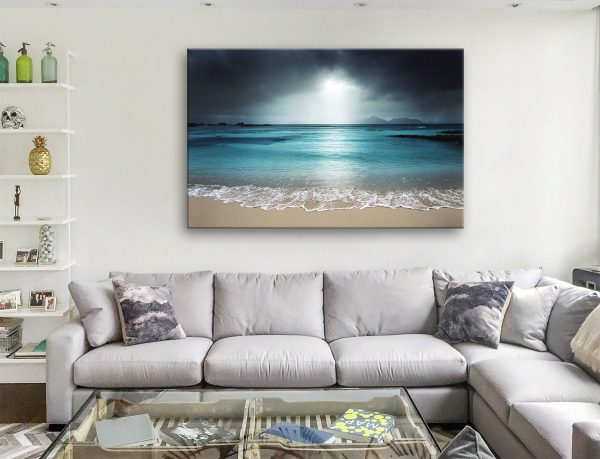 Moody ocean shore canvas, an atmospheric coastal gift for a lounge Moody ocean shore canvas, an atmospheric coastal gift for a lounge