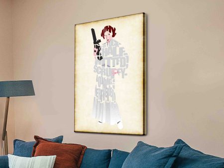 Princess Leia typographic portrait canvas print, a stylish Star Wars gift for a lounge Princess Leia typographic portrait canvas print, a stylish Star Wars gift for a lounge