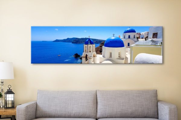 Santorini panorama canvas, a romantic travel gift for a bedroom feature wall Santorini panorama canvas, a romantic travel gift for a bedroom feature wall