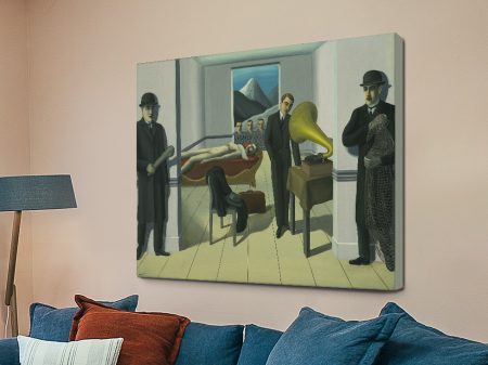 The Menaced Assassin by Magritte canvas print, a noir mystery scene for a lounge The Menaced Assassin by Magritte canvas print, a noir mystery scene for a lounge