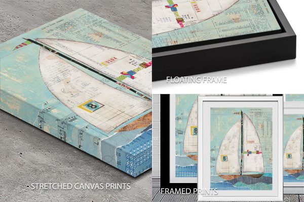 At the Regatta quality print, breezy sailing scene with billowing sails in bright coastal colour At the Regatta quality print, breezy sailing scene with billowing sails in bright coastal colour