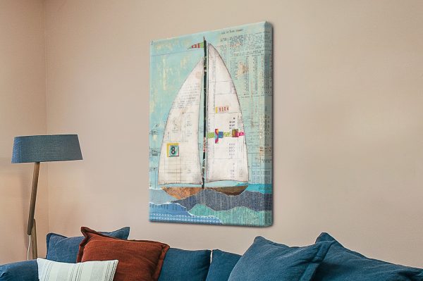 At the Regatta canvas print, breezy sailing scene with billowing sails in bright coastal colour At the Regatta canvas print, breezy sailing scene with billowing sails in bright coastal colour