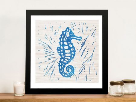 Blue Seahorse framed wall art, a charming coastal gift for a bathroom or nursery