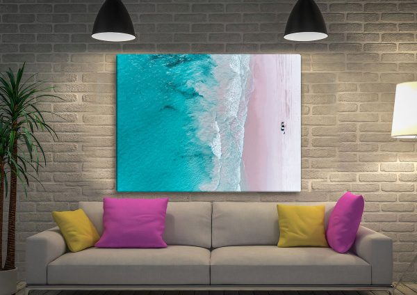 Wedge Beach canvas by Matt Day, sweeping coastal aerial in vivid blue and cream tones Wedge Beach canvas by Matt Day, sweeping coastal aerial in vivid blue and cream tones