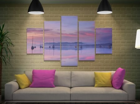 Pink Sky Reflections five panel canvas, a rosy sunset mirrored across five pieces