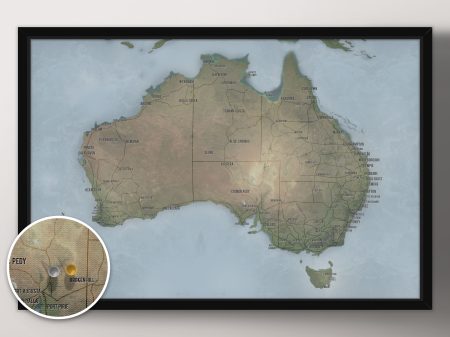 Cyan Australia push pin map framed art, a personalised travel gift for a hallway wall Cyan Australia push pin map framed art, a personalised travel gift for a hallway wall
