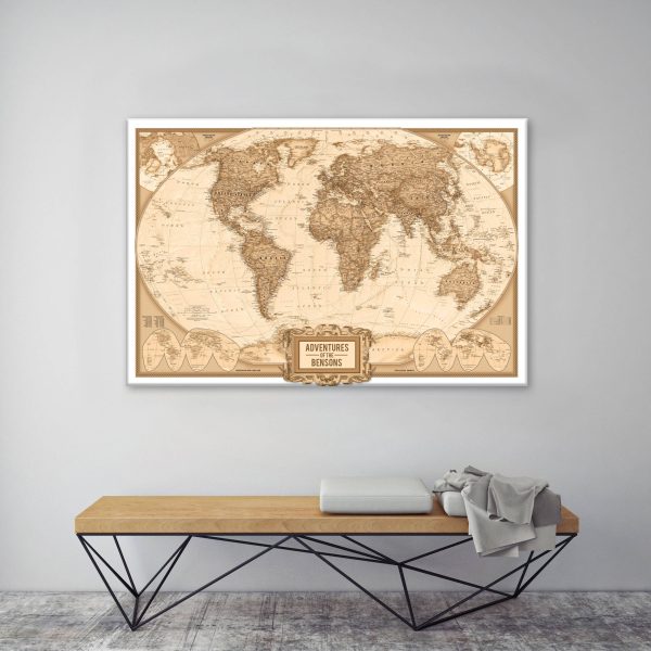 Globetrotter Adventure Map canvas wall art, contemporary statement artwork