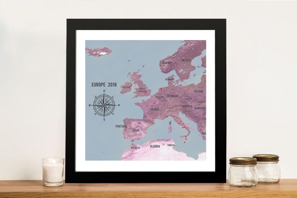 Western Europe push pin map, a bold magenta European map ready to mark with pins