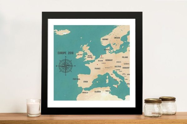 Custom Western Europe Map Teal fine art print, curated gallery artwork