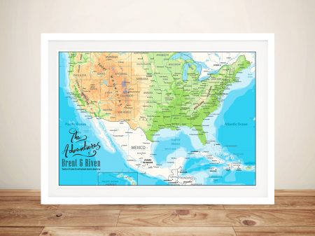 American Adventures push pin map framed, a travel keepsake for a lounge American Adventures push pin map framed, a travel keepsake for a lounge
