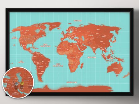 Pacific-centred travel map, a personalised gift for a globetrotter's home office Pacific-centred travel map, a personalised gift for a globetrotter's home office