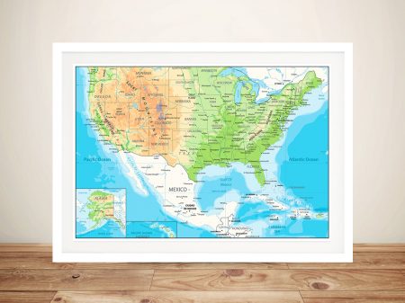 USA full colour map framed, a bright travel keepsake for a playroom USA full colour map framed, a bright travel keepsake for a playroom