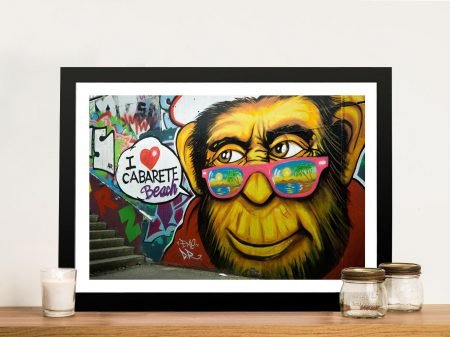 Beach Monkey graffiti canvas, a playful street-art gift for a lounge