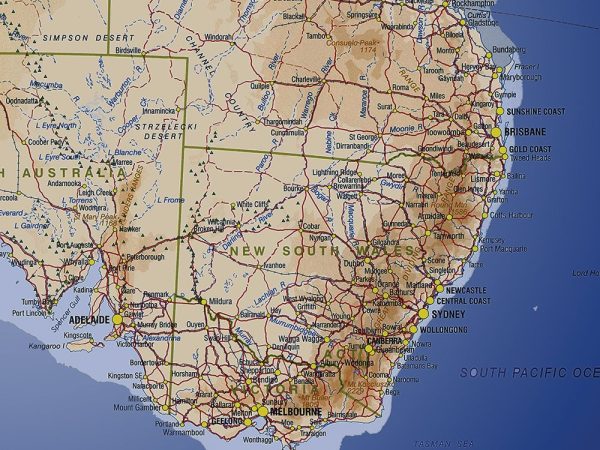 Australia detailed map in dark blue, a close-up map print for a study Australia detailed map in dark blue, a close-up map print for a study