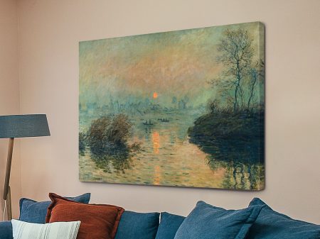 Sunset on the Seine by Monet canvas, glowing winter riverscape Sunset on the Seine by Monet canvas, glowing winter riverscape