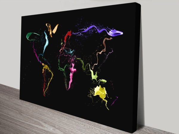 Abstract Paint world map print, a colourful travel gift for a lounge wall Abstract Paint world map print, a colourful travel gift for a lounge wall