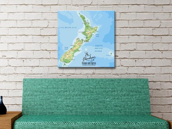 Zealand Map Custom Push Pin framed print, curated gallery artwork