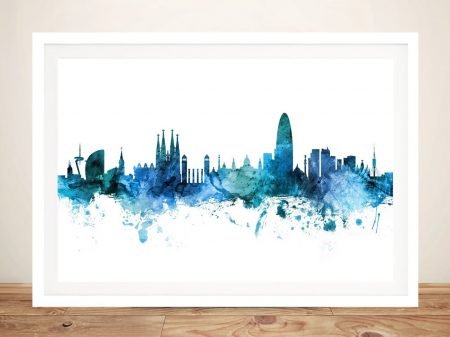Barcelona Spain Skyline fine art print, serene piece in clean contemporary tones Barcelona Spain Skyline fine art print, serene piece in clean contemporary tones