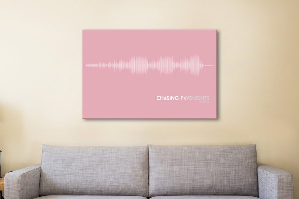 Chasing Pavements soundwave art in pink and white, a custom gift for a music lover Chasing Pavements soundwave art in pink and white, a custom gift for a music lover