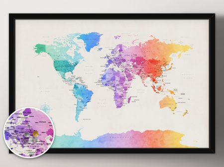 Framed colourful world map art, a handsome gift for a hallway