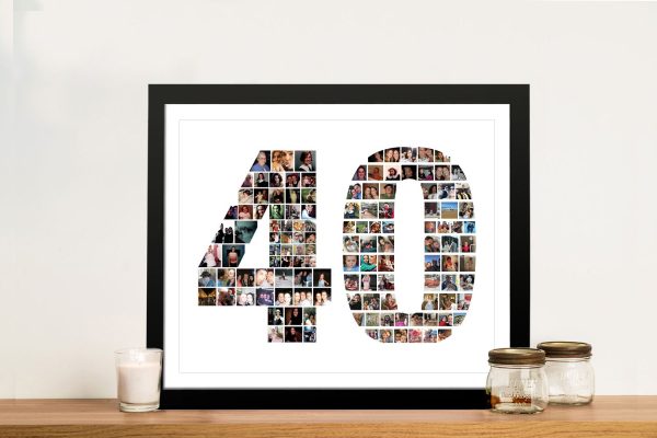 Number photo collage framed art, snapshots forming a meaningful milestone number Number photo collage framed art, snapshots forming a meaningful milestone number