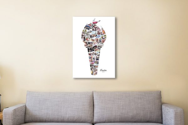Torch photo collage canvas, favourite photos shaped into a bold torch outline