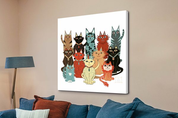 A Dozen Cats canvas, twelve playful cats in a witty illustrated line-up A Dozen Cats canvas, twelve playful cats in a witty illustrated line-up