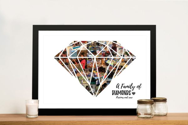 Diamond photo collage framed art, your photos in a diamond grid, a personal gift for a family wall