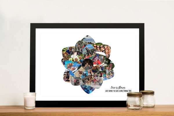 Flower-shaped photo collage framed art, memories in a floral layout, a thoughtful gift for Mum