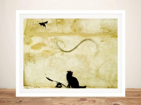 Cat and Mouse in yellow by Banksy framed print, a bold street-art gift for a study Cat and Mouse in yellow by Banksy framed print, a bold street-art gift for a study